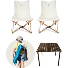 Bag The Joy Ahşap Katlanır Masa Sandalye Seti Kahverengi - Bej  Kılıf 60X60X55 Kahverengi Masa