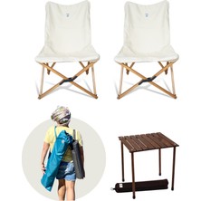 Bag The Joy Ahşap Katlanır Masa Sandalye Seti Kahverengi - Bej Kılıf 50X50X50 Kahverengi Masa