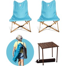 Bag The Joy Ahşap Katlanır Masa Sandalye Seti Kahverengi -Turkuaz Kılıf 50X50X50 Kahverengi Masa