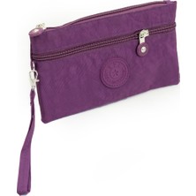 İmaks Krinkıl/klinkır Su Itici Kumaş 2 Fermuarlı Bilek Askılı Cep Telefon El Çantası Cüzdan Mor 1115