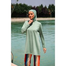 Marina Mayo Mint Çizgili Tam Kapalı Tesettür Mayo M2227MINT