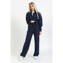 olafre Çizgili Bol Paça Pantolon Trend Pantolon Straight Regular Çizgi Detay Pantolon