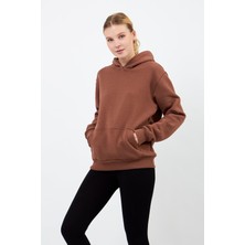 Volanlı Kahverengi Hoodie