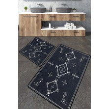 Chilai Home Antiguo Füme Banyo Halısı Djt 2 Li Set Banyo Halısı Paspas Yıkanabilir Kaymaz