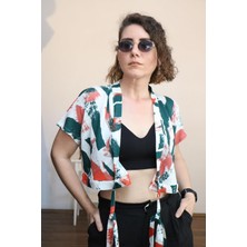 Lapiz Cepken Model Crop Bluz, İnce Pamuklu Kumaş, Kruvaze Bağlamalı