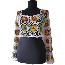 Bi Ters Bi Düz Elörgüsü Motif Crop Bluz