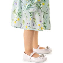 Kiko Kids Bowtie Papyon Taşlı Cırtlı Kız Çocuk Babet Ayakkabı