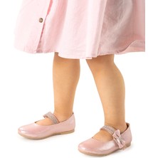 Kiko Kids Cırtlı Kız Çocuk Taşlı Babet Ayakkabı 252 Vakko Pudra