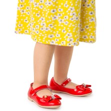 Kiko Kids Cırtlı Fiyonklu Kız Çocuk Babet Ayakkabı Ege 201 Rugan Kırmızı