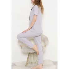 Uniq Mobile Fitilli Düğmeli Pijama Takımı Gri - 11403.1048.