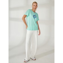 Discovery Expedition Bisiklet Yaka Baskılı Mint Kadın T-Shirt W-MERCAX