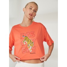 Discovery Expedition Bisiklet Yaka Baskılı Turuncu Kadın T-Shirt W-ROTA