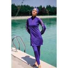 Marina Mayo Mor Kolları Desenli Tam Kapalı Tesettür Mayo M2228MOR