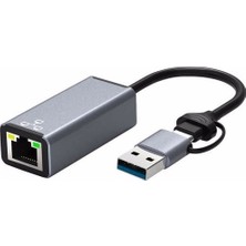 Blue Wings 2 In 1 Type-C & USB 3.0 Çiftli Ethernet RJ45 Windows Macbook Uyumlu Çevirici Hub Adaptör