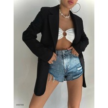 La Rouge Kadın Tek Düğmeli Keten Blazer Ceket