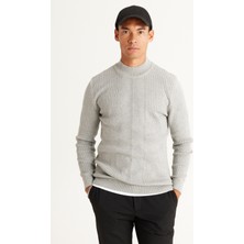 Altınyıldız Classics Erkek Gri Melanj Slim Fit Dar Kesim Yarım Balıkçı Yaka Pamuklu Jakarlı Triko Kazak