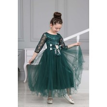 Asortix Üst Kısmı ve Kolları Dantel Güpür Işlemeli Çiçek Detaylı Çocuk Abiye Elbise GELINLIK-ABY-0030