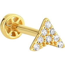 Altın Köşe Taşlı Boomerang Altın Tragus Piercing 14 Ayar Sarı