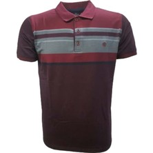 Rey Polo Basic Çizgili Polo Yaka Kısa Kol T-Shirt 129 - Bordo - M
