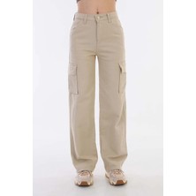 Asortix Kız Çocuk Kargo Cep Detaylı Yüksek Bel Wide Leg Kot PANTOLON-PNT-0029