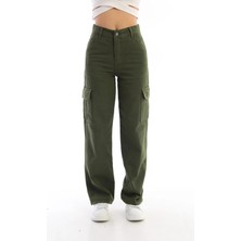 Asortix Kız Çocuk Kargo Cep Detaylı Yüksek Bel Wide Leg Kot PANTOLON-PNT-0029