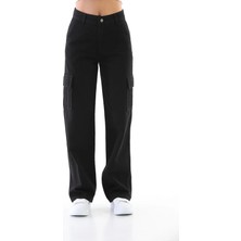 Asortix Kız Çocuk Kargo Cep Detaylı Yüksek Bel Wide Leg Kot PANTOLON-PNT-0029