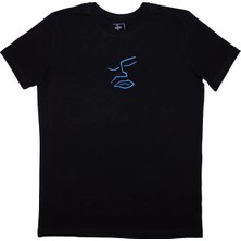 hunz yüz Desenli Nakışlı %100 Pamuk Unisex Bisiklet Yaka Kısa Kollu Tişört
