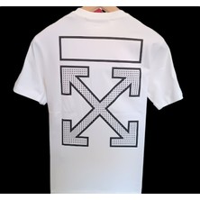 Off-White Bisiklet Yaka Sırt Baskılı T-Shirt