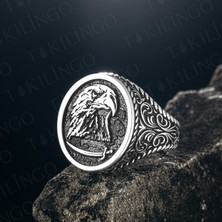 Takılingo 925 Ayar Gümüş Kartal Motifli Taşsız Erkek Yüzük