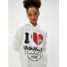 Koton Kapüşonlu Oversize Sweatshirt Kolej Baskılı Ribanalı