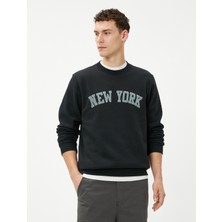Koton Kolej Sweatshirt Şehir Baskılı Bisiklet Yaka Uzun Kollu