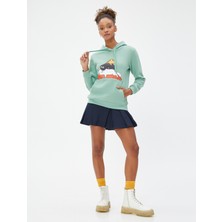 Koton Kapüşonlu Sweatshirt Kedi Baskılı Kanguru Cepli