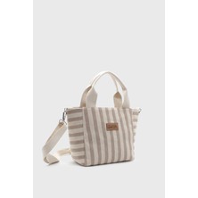 Lunablu Kadın Çizgili Mini Keten Tote Çanta Günlük Kullanım İçin Şık ve Ergonomik Tasarım