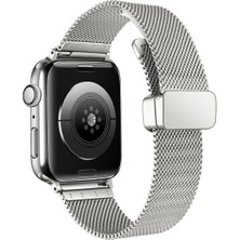 AktarMobile Apple Watch 7 8 45 mm Uyumlu Hasır Metal Kordon Magnetik D Tokalı Tel Örgü Kayış Mıknatıslı Toka