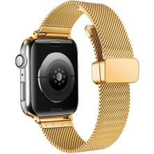 AktarMobile Apple Watch 7 8 45 mm Uyumlu Hasır Metal Kordon Magnetik D Tokalı Tel Örgü Kayış Mıknatıslı Toka