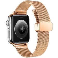 AktarMobile Apple Watch 7 8 45 mm Uyumlu Hasır Metal Kordon Magnetik D Tokalı Tel Örgü Kayış Mıknatıslı Toka