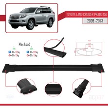 Acpar Toyota Land Cruiser Prado (J150) 2009 ve Sonrası ile Uyumlu Fly Model Ara Atkı Tavan Barı Siyah