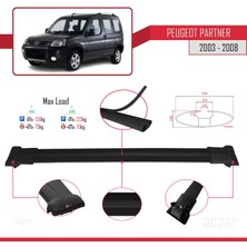 Acpar Peugeot Partner 2003-2008 Arası ile Uyumlu Fly Model Ara Atkı Tavan Barı Siyah