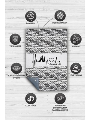 Homshtag Kamp Hayatı,İskandinav Desenli Kampçı Halısı,Çadır Halısı,Kampçı Halısı,Pamuklu Dokuma Tabanlı Yıkanabilir Halı