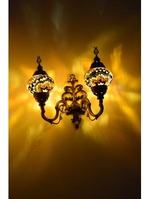 Karlıkturistik Mozaik Aplik ,İkili Yukarı Yönlü Dekoratif Duvar  Lambası,Otantik Lamba,Mozaik Lamba Model6