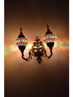 Karlıkturistik Mozaik Aplik ,İkili Yukarı Yönlü Dekoratif Duvar  Lambası,Otantik Lamba,Mozaik Lamba Model9
