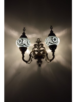 Karlıkturistik Mozaik Aplik ,İkili Yukarı Yönlü Dekoratif Duvar  Lambası,Otantik Lamba,Mozaik Lamba Model16