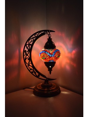 Karlıkturistik Mozaik Masa Lambası Hilal,Türk Yapımı Masa Lambası Yarım Ay, Mozaik Masa Lambası, Model14