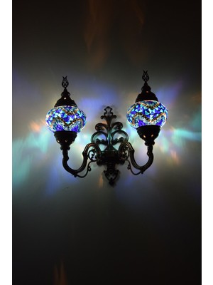 Karlıkturistik Mozaik Aplik ,İkili Yukarı Yönlü Dekoratif Duvar  Lambası,Otantik Lamba,Mozaik Lamba Model13