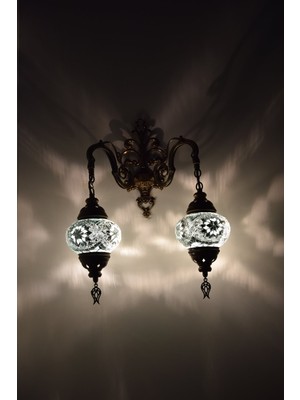 Karlıkturistik Mozaik Aplik ,Çiftli Aşağı Yönlü Dekoratif Duvar  Lambası,Otantik Lamba,Mozaik Lamba Model16