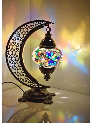 Karlıkturistik Türk Mozaik Masa Lambası Hilal,Osmanlı Abajur Otantik Lamba, Mozaik Masa Lambası, Model3