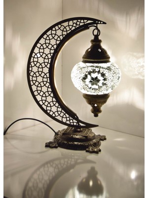 Karlıkturistik Türk Mozaik Masa Lambası Hilal,Osmanlı Abajur Otantik Lamba, Mozaik Masa Lambası, Model16