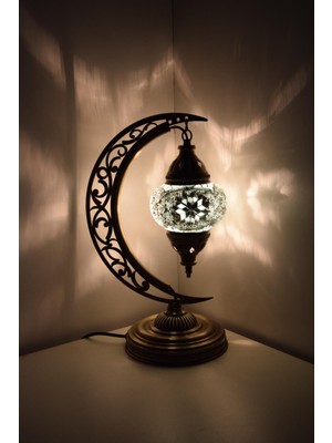 Karlıkturistik Mozaik Masa Lambası Hilal,Türk Yapımı Masa Lambası Yarım Ay, Mozaik Masa Lambası, Model16