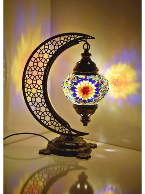 Karlıkturistik Türk Mozaik Masa Lambası Hilal,Osmanlı Abajur Otantik Lamba, Mozaik Masa Lambası, Model2