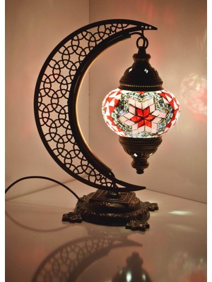Karlıkturistik Türk Mozaik Masa Lambası Hilal,Osmanlı Abajur Otantik Lamba, Mozaik Masa Lambası, Model17